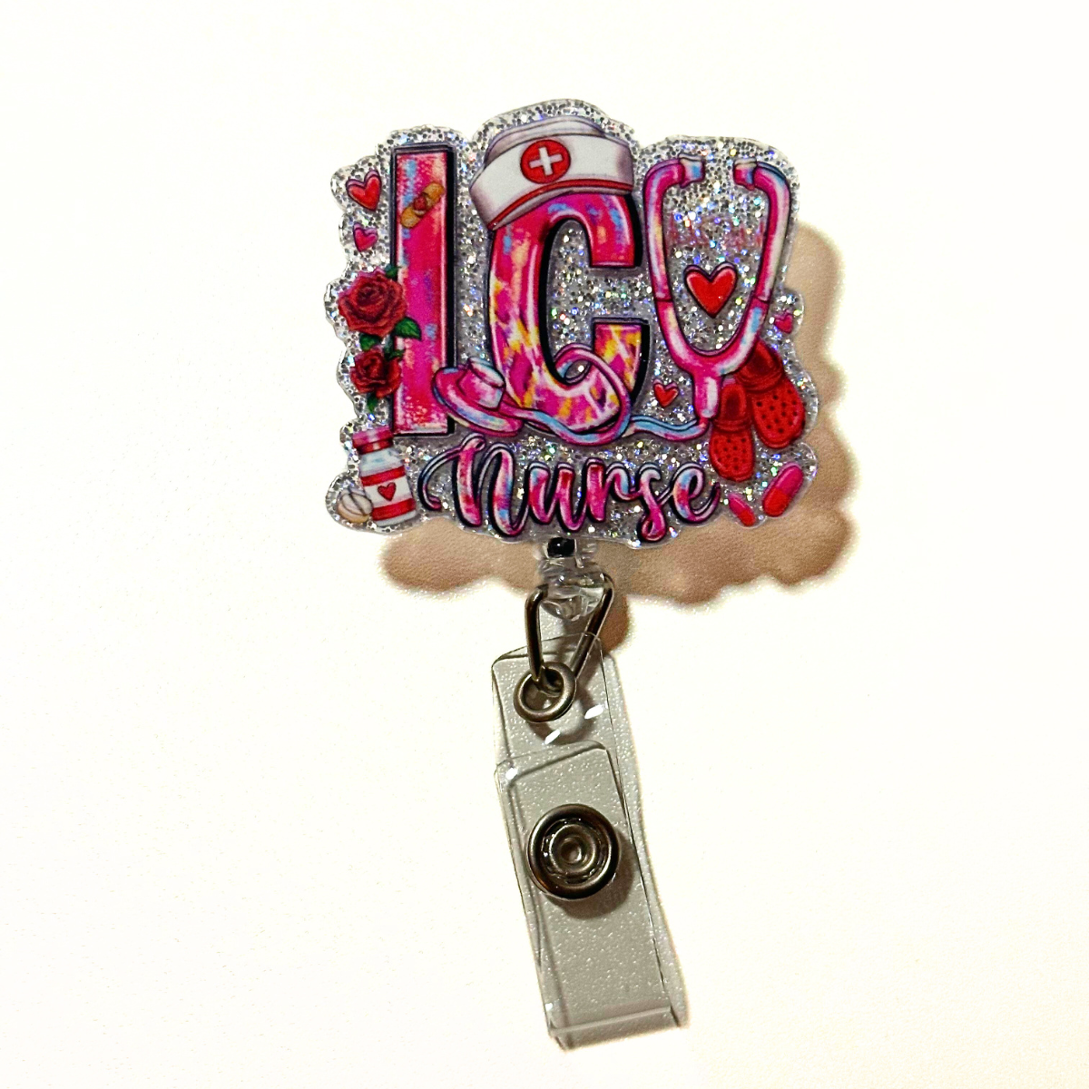 ICU Nurse Badge Reel - Pink