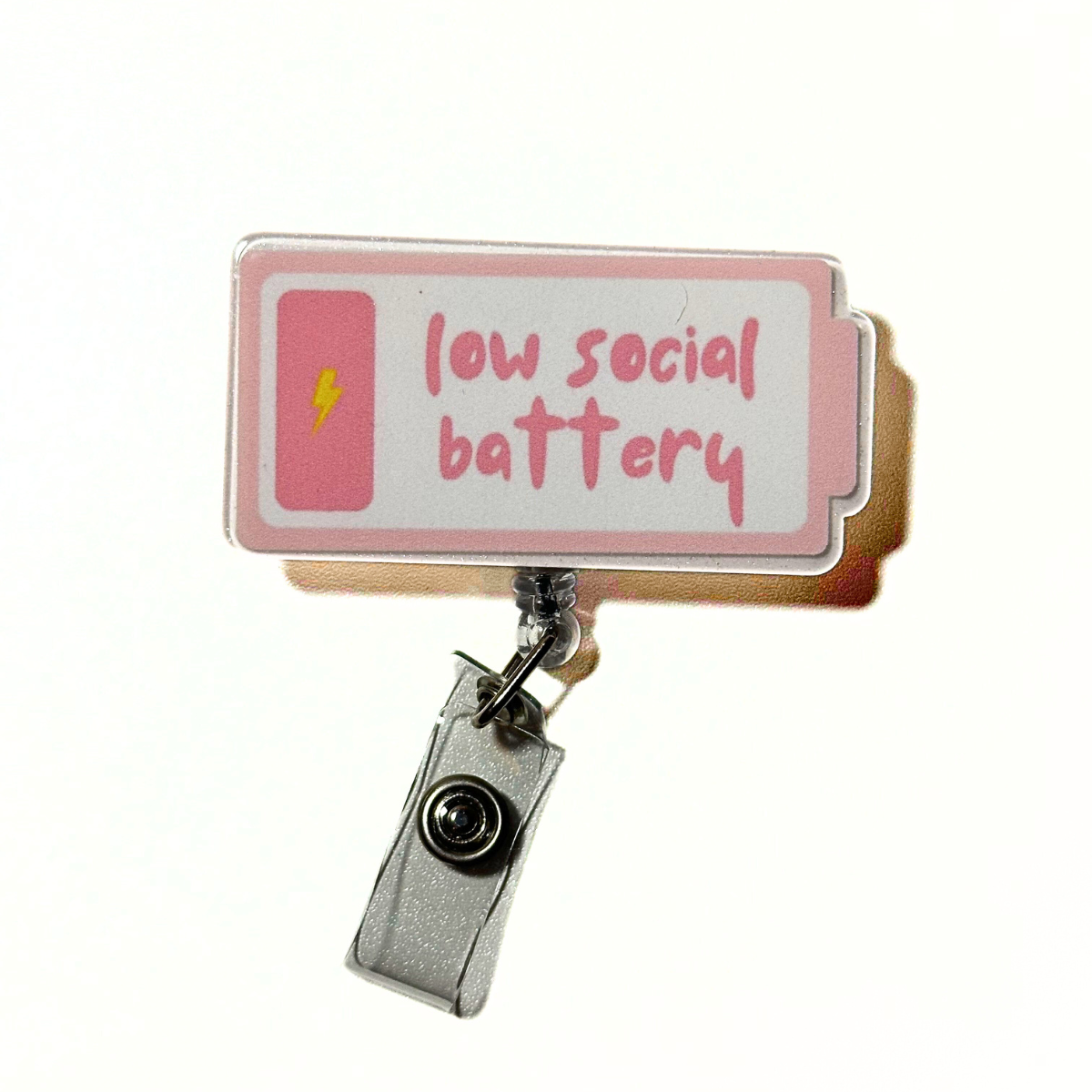 Low Social Battery Badge Reel