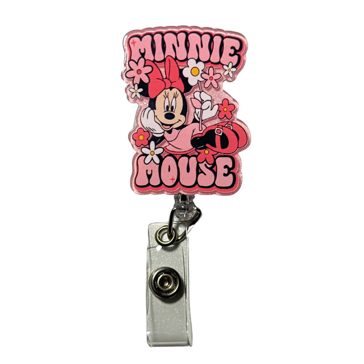 Pink Minnie Badge Reel - Flowers