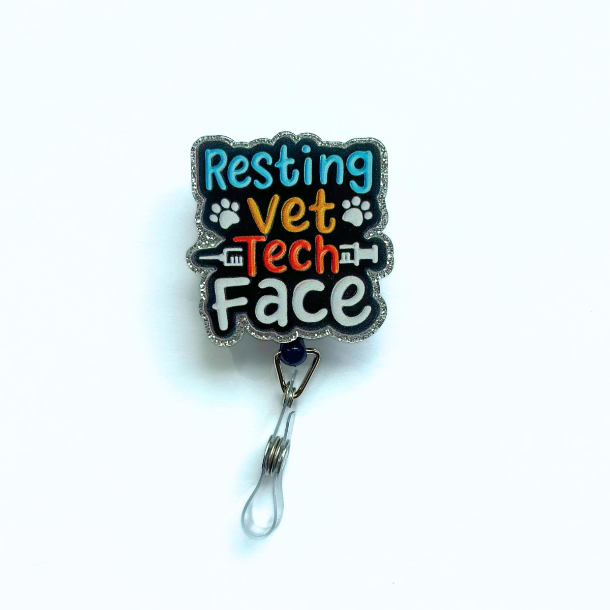 Resting Vet Tech Face Badge Reel