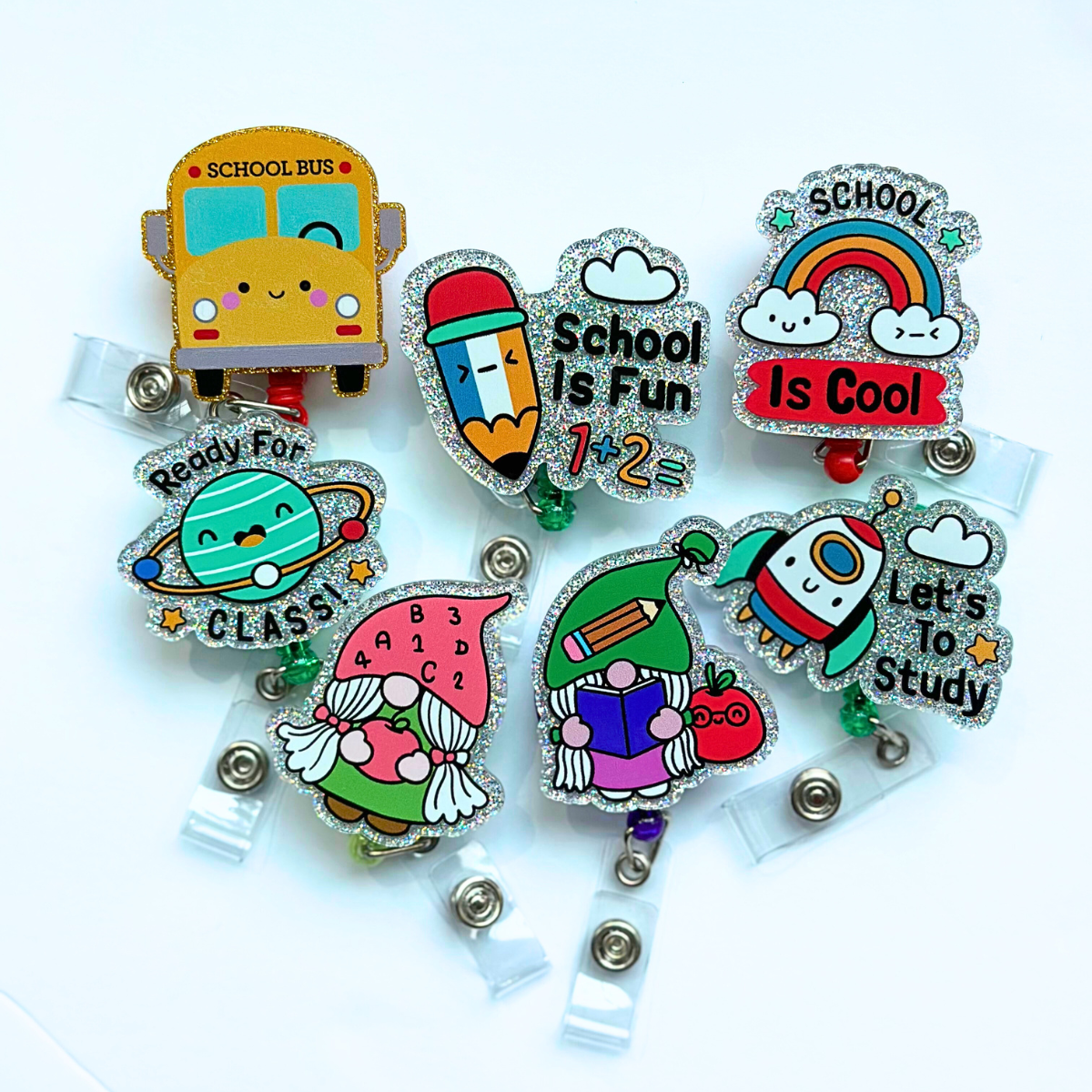 School Glitter Badge Reels