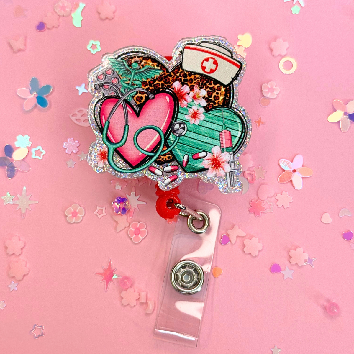 Medical Valentine Glitter Badge Reels