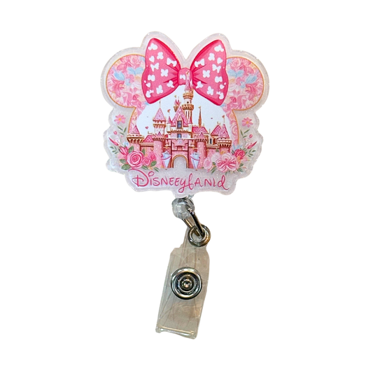 Mouse Ears Pink Castle Badge Reel