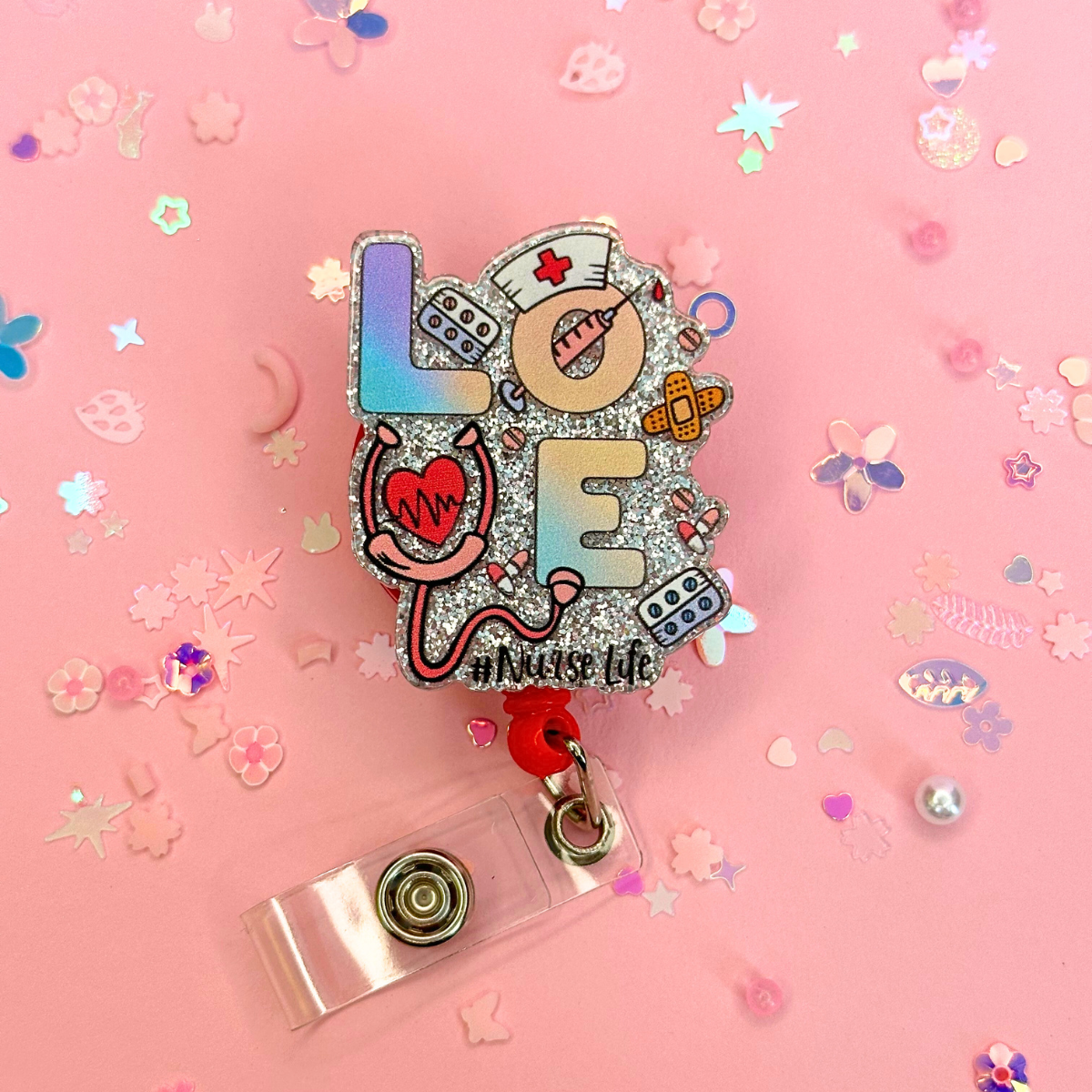 Medical Valentine Glitter Badge Reels